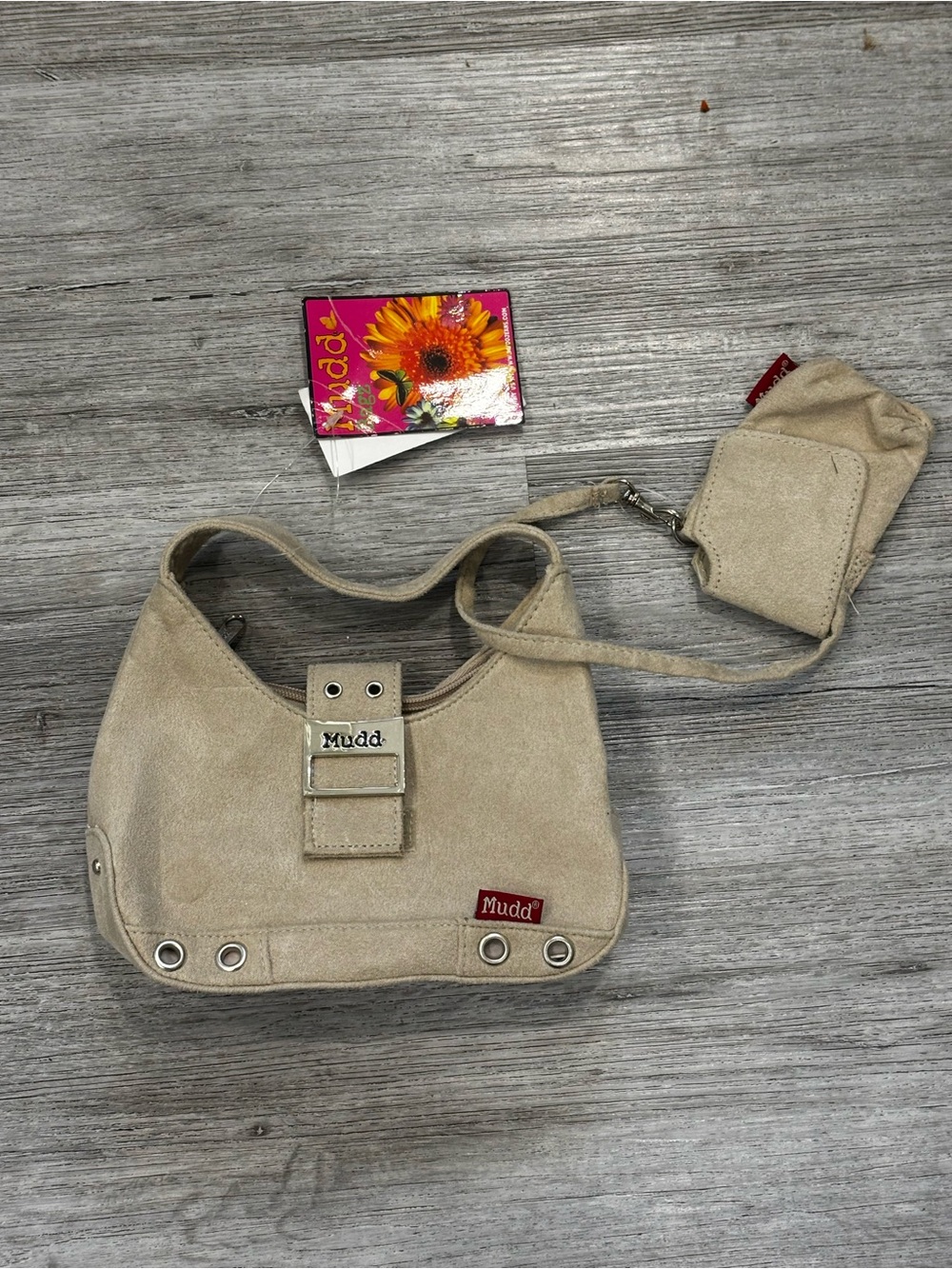 Mudd bagz Tan faux Suede Shoulder Bag with Detachable phone pouch 90s y2k